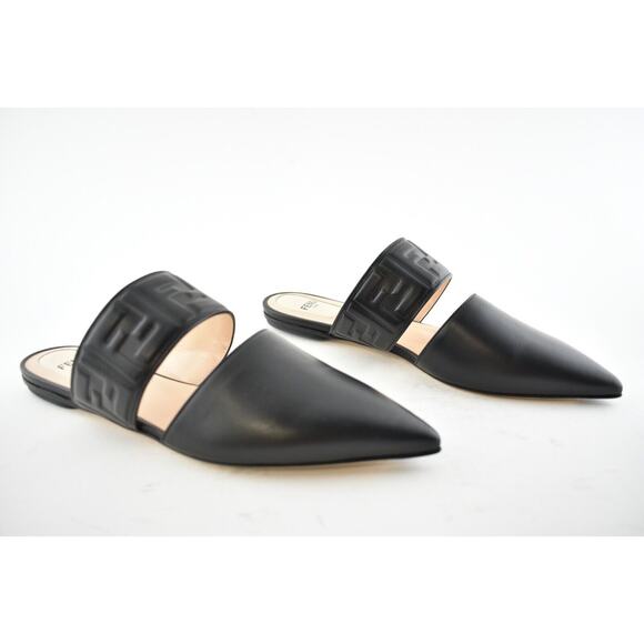 Fendi Motif FF Logo Black Leather Pointed Toe Ballerina Ballet Mule Flat 36.5 - Picture 4 of 12